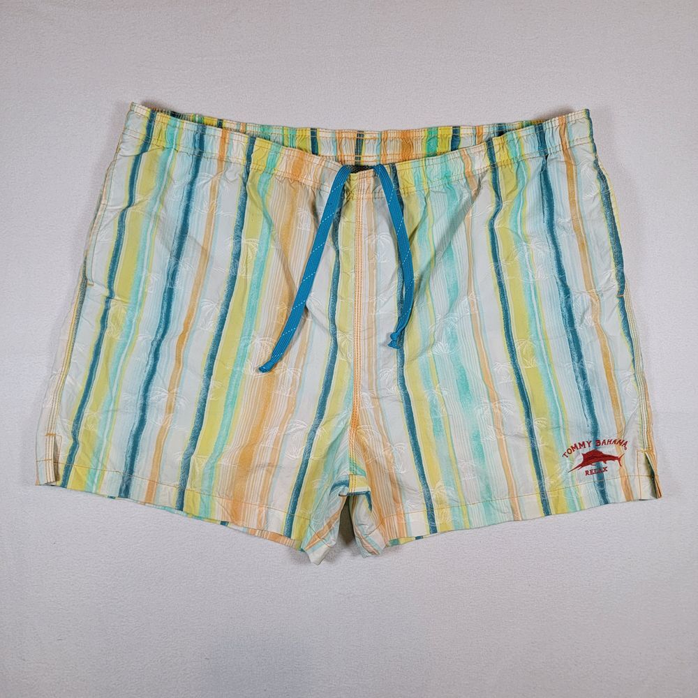 Tommy Bahama Relax Swim Trunks Mens XL Palm Print Striped Mesh Lined Drawstrings